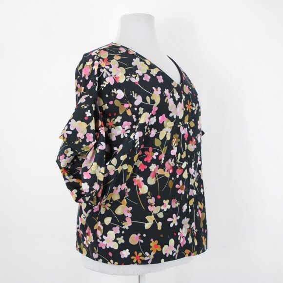 Cabi Sz XL Navy Multi Floral Flowy Short Dolman Sleeve Lined Polyester Top - Picture 7 of 15